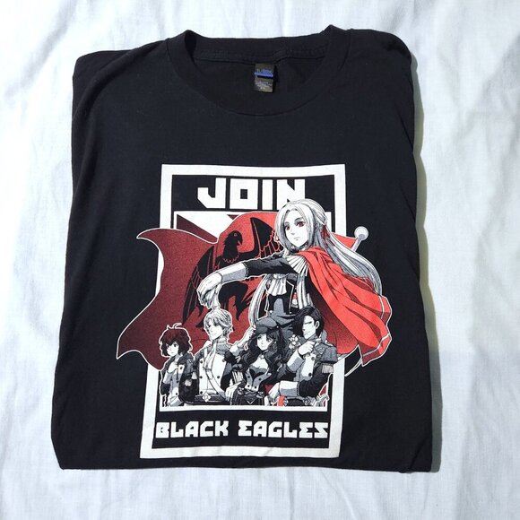 Anime Graphic T-Shirt Join Black Eagles Mens XXXL Short Sleeve Black Crew Neck - Picture 8 of 8